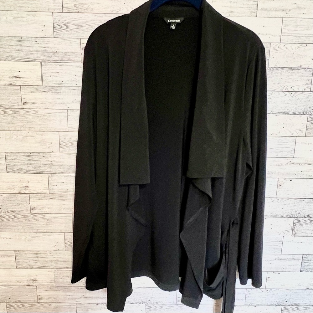THE J PETERMAN CO Vintage Black Wrap Belted Oversize Collar Stretch‎ Rare Find